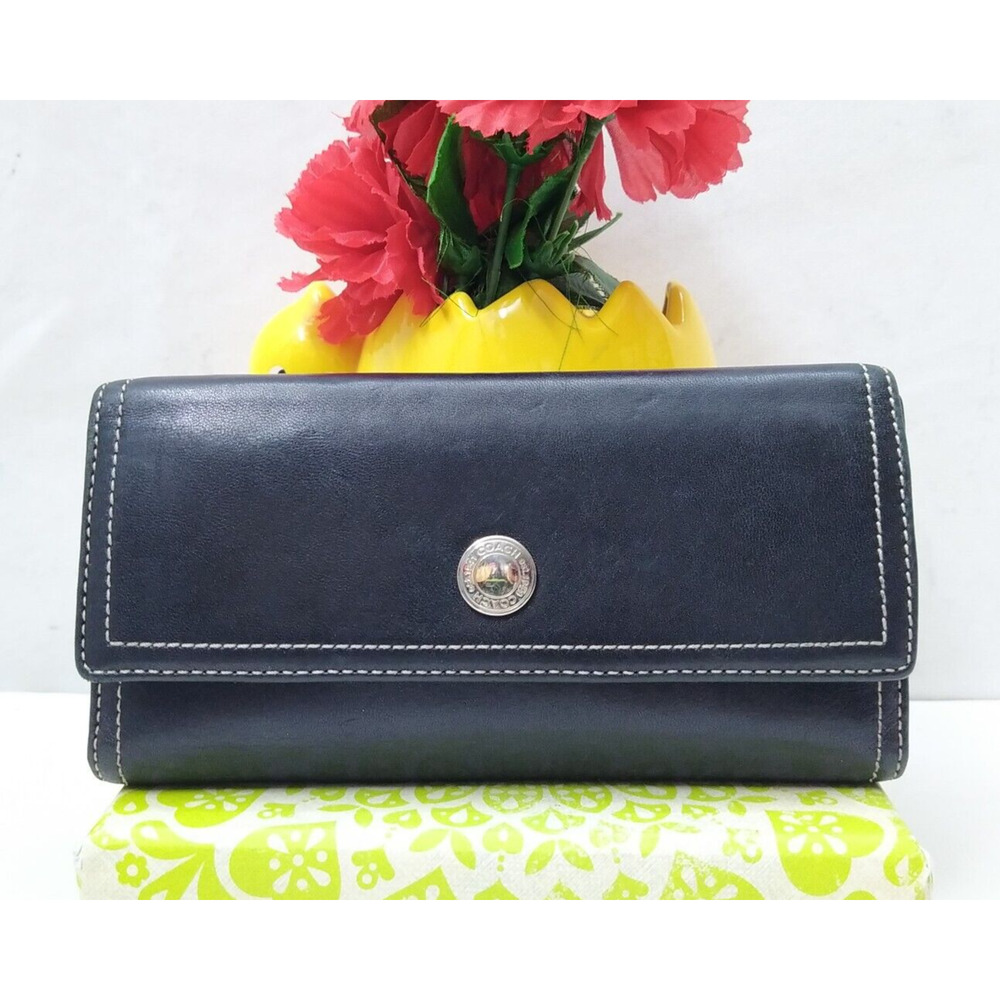 Coach Chelsea Black Leather Credit Card Trifold Long Wallet